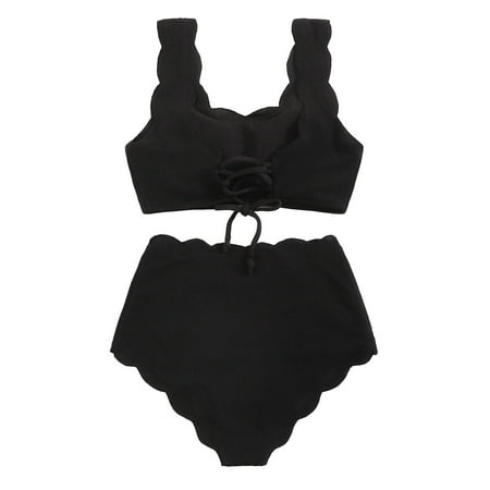 

Eyicmarn 2 Pieces Bathing Suit Set Female Solid Color U-Neck Padded Camisole+ High Waist Panties for Summer S/M/L/XL/XXL