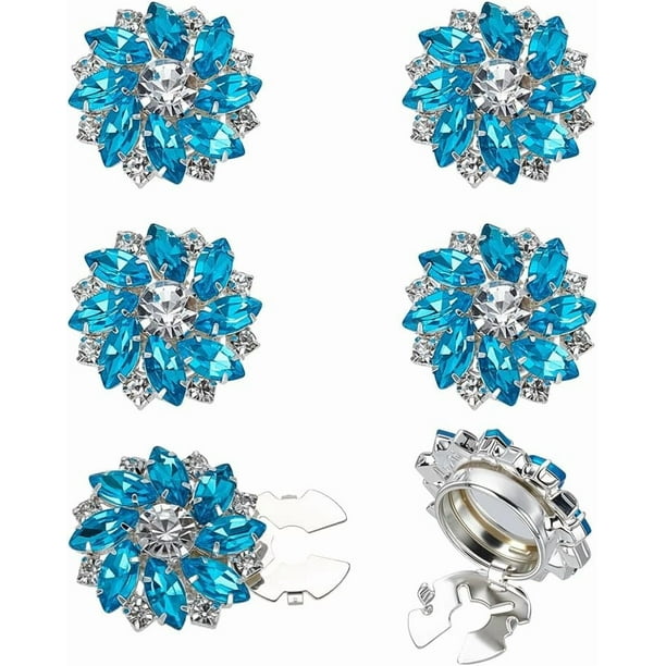 6 piezas de cubiertas para botones con forma de flor de diamantes de imitación, 25,5 mm/1 pulgada de diámetro, color cian, desmontables, para camisas de mujer, con clips de aleación.