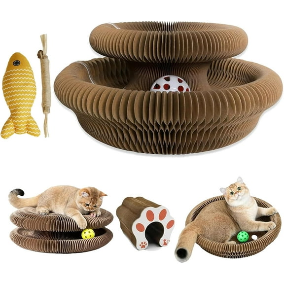 Twisty Paws Cat Toy, Magnetic Cardboard Twisty Paw Cat Toy, Interactive Twistypaws Cat Scratcher, Foldable Scratch Board Toy with Bell for Indoor Cats