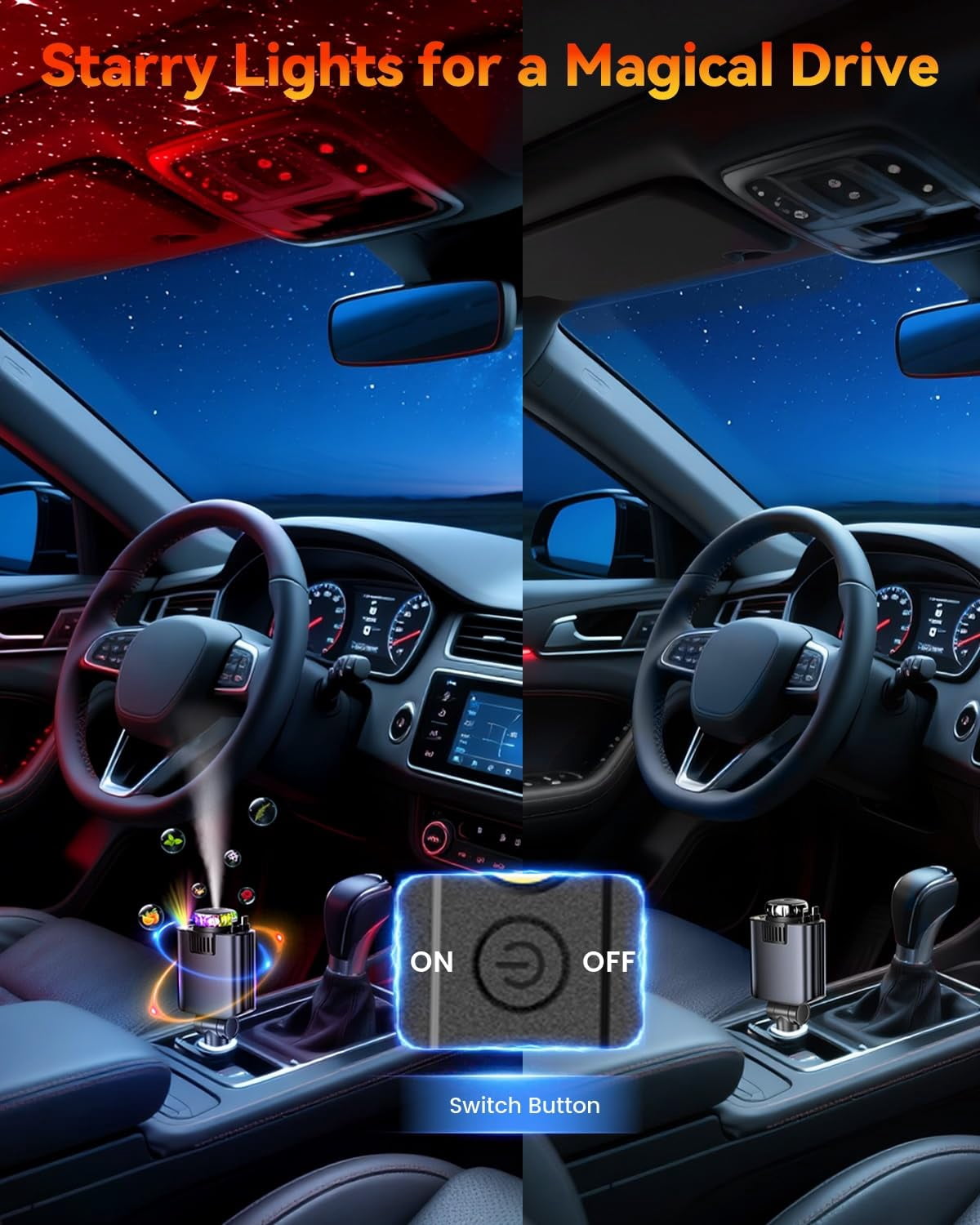 The Car Charger with Air Freshener Diffuser & Star Lights,Multi Port Cigarette Lighter Adapter for iPhone Car Phone Charger USB-C/Type-C Fast Charging with 2 Retractable Cable,Car Aromatherapy