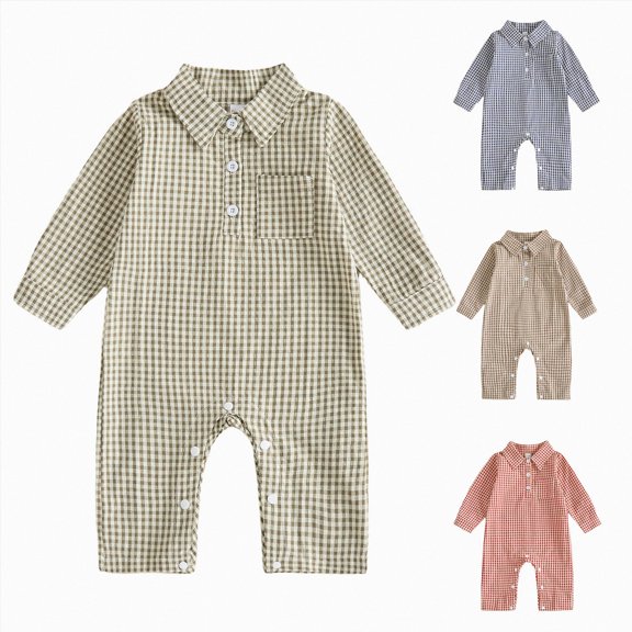 0-3 Months Newborn Baby Bodysuits Checkered Print Long Sleeved Bodysuits One-Piece Footed Romper Newborn Gift