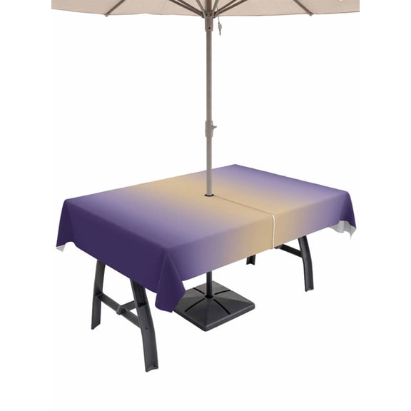 Khaki Dark Purple Ombre Outdoor Tablecloth with Umbrella Hole, Modern Abstract Art Gradient Spillproof Waterproof Outdoor Table Cover, Patio Tablecloths for Party Picnic Camping, Rectangle 60"x102"