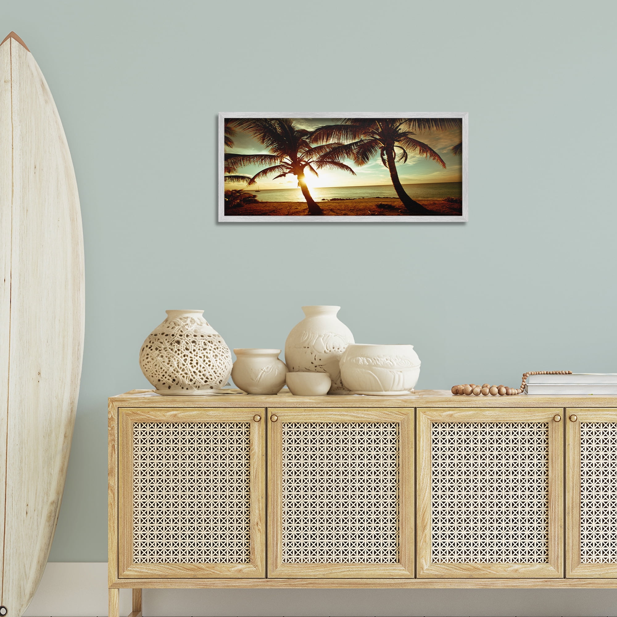 Stupell Industries Sunlit Palm Trees Coastal Photography Gray Framed Art Print Wall Art, 30 x 13