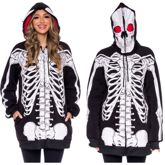 Spooky Skeleton Hoodie - Fall Halloween Zip Up (X-Large, Skeleton)