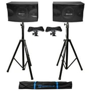 Pair Rockville KPS80 8" 3-Way 800 Watt MDF Karaoke/Pro Speakers+Tripod Stands