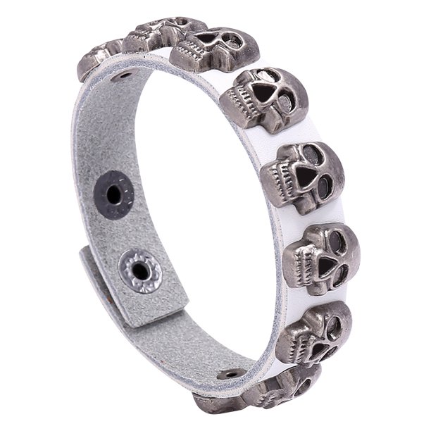 Pulsera auténtica de cuero negro y acero inoxidable para hombre con hebilla de cinturón gótica para motociclistas