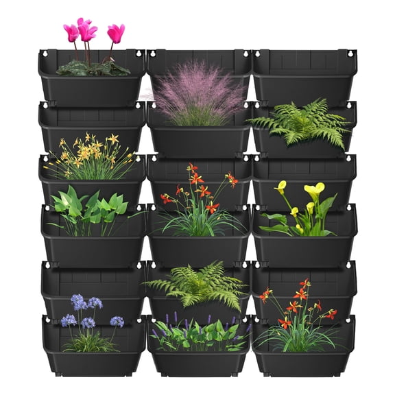 18 Pack Vertical Wall Hanging Flower Pots, Vertical Wall Planter Self-Watering Plant Pots for Gardens（Black）