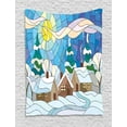 thumbnail image 1 of Winter Tapestry, Stained Glass Inspired Art with Cold Snowy Weather Village with Smoking Chimneys, Wall Hanging for Bedroom Living Room Dorm Decor, 40"W X 60"L, Multicolor, by Ambesonne, 1 of 2