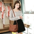 thumbnail image 2 of Retro Women Soft PU Leather Pure Color Shoulder Bag Small Handbag (Brown), 2 of 24
