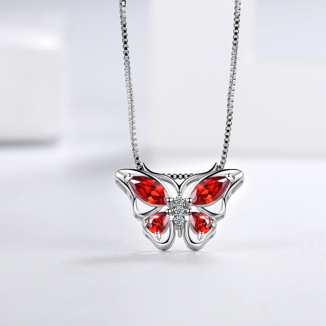 Red Butterfly Jewelry Garnet January Birthstone Jewelry Set Fine Necklace Earrings 925 Sterling Silver Women Birthday Mother's Day Gift