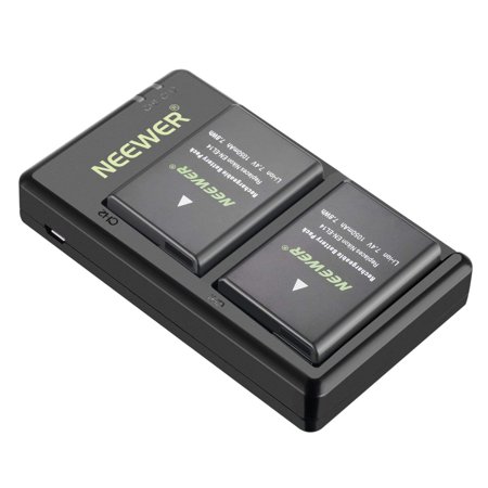 Neewer 2 Pieces 1050mAh EN-EL14 Replacement Li-ion Battery with USB Input Dual Charger for Nikon D3100 D3200 D3300 D3400 D5100 D5200 D5300 D5500 D5600 DF P7000 DSLR Camera, MB-D31 MB-D51 Battery