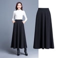 thumbnail image 1 of Falda larga cuadrada de color sólido, falda amplia con vuelo, falda de corte A, cintura alta, talla grande, falda larga de baile para las cuatro estaciones para mujer, 1 of 5