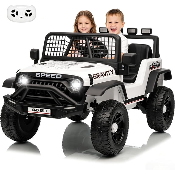 12V Ride-On Truck Car with Parent Remote Control, 3 Speeds Up to 5 MPH, Spring Suspension, LED Lights, Bluetooth/USB/AUX/MP3/FM Music, 66 lb Capacity, Ages 1–8,White