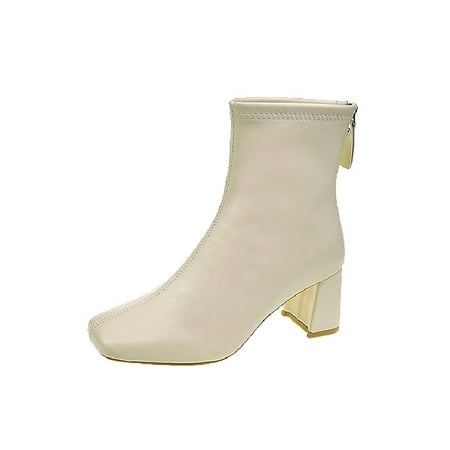 

Rotosw Womens Booties Casual Fashion Boot Square Toe Ankle Boots Comfort Winter Bootie Formal Anti-Slip Warm Shoes Plush Lining Beige 4