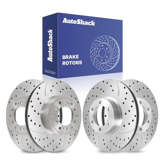 AutoShack Front & Rear Brake Rotors for Toyota, FJ Cruiser 2010-2014, 4WD RWD V6 4.0L - Silver Zinc Coated Drilled & Slotted - SilverShield Pro
