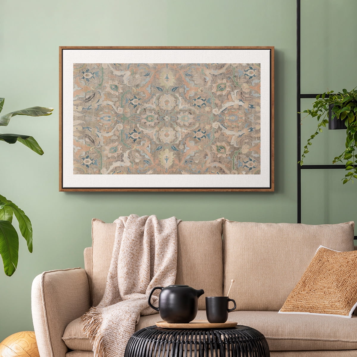 Vintage Abstract Print-II Framed in Walnut Wood Gallery Wrapped Canvas 17 in. x 25 in.