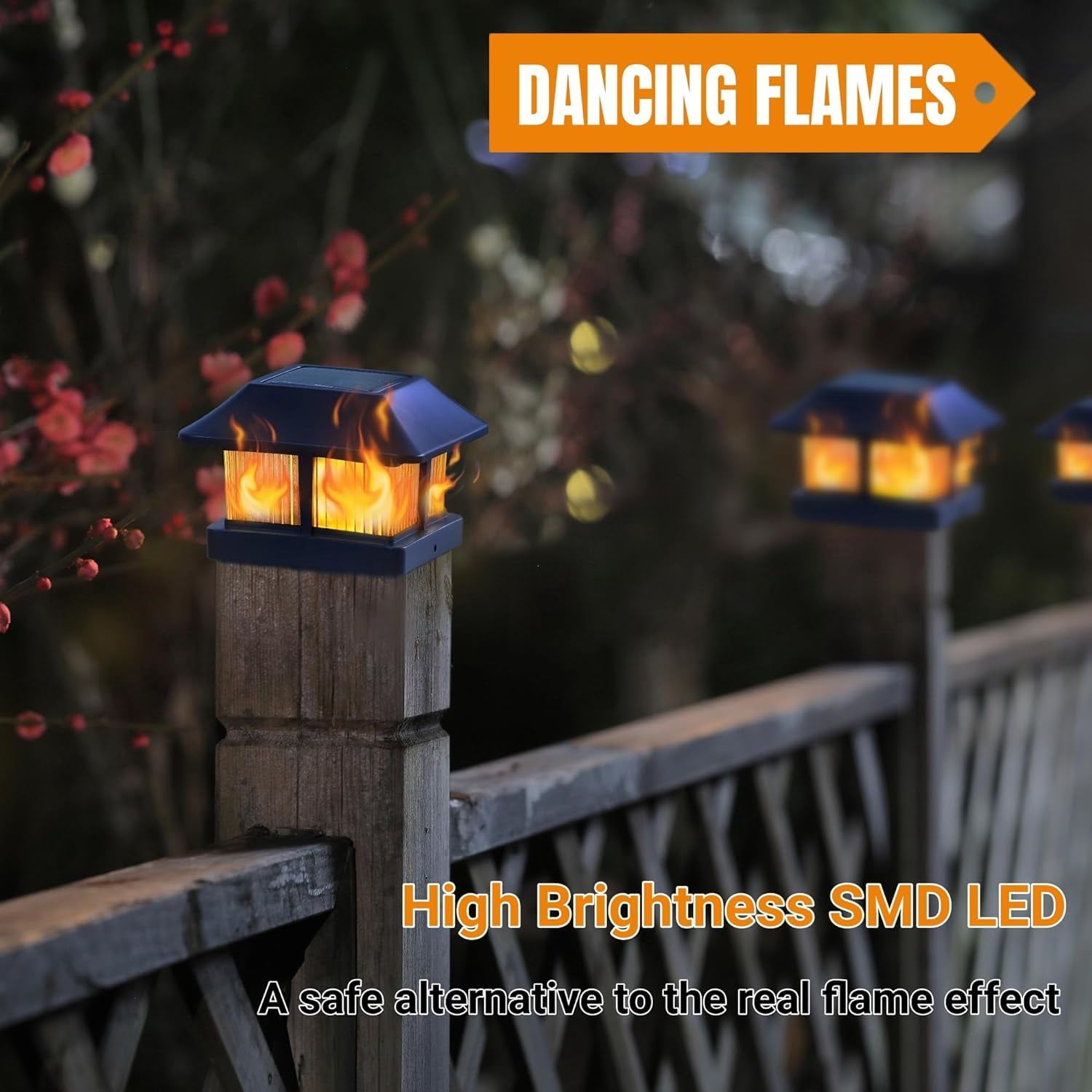 Powered Flickering Flame Post Cap Lights, 8 Pack Outdoor Garden Deck  Light, Waterproof for 4x4 5x5 6x6 Posts