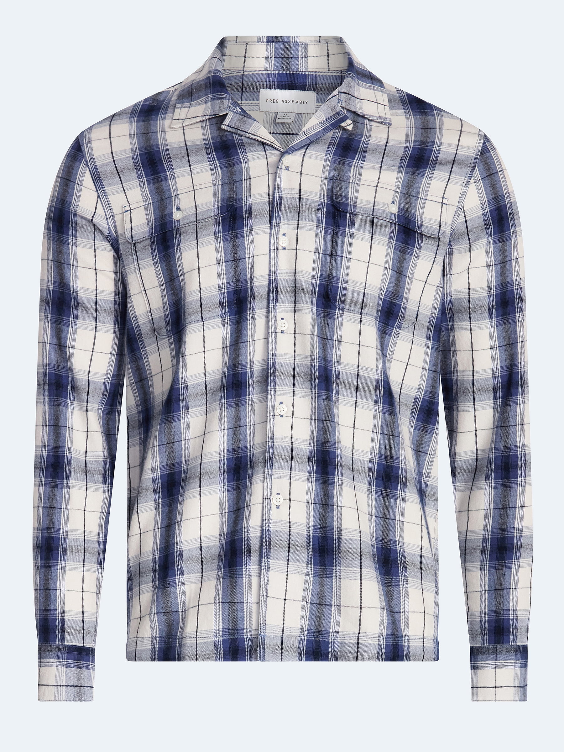 Free Assembly Men's Cotton Camp Shirt with Long Sleeves, Sizes S-3XL