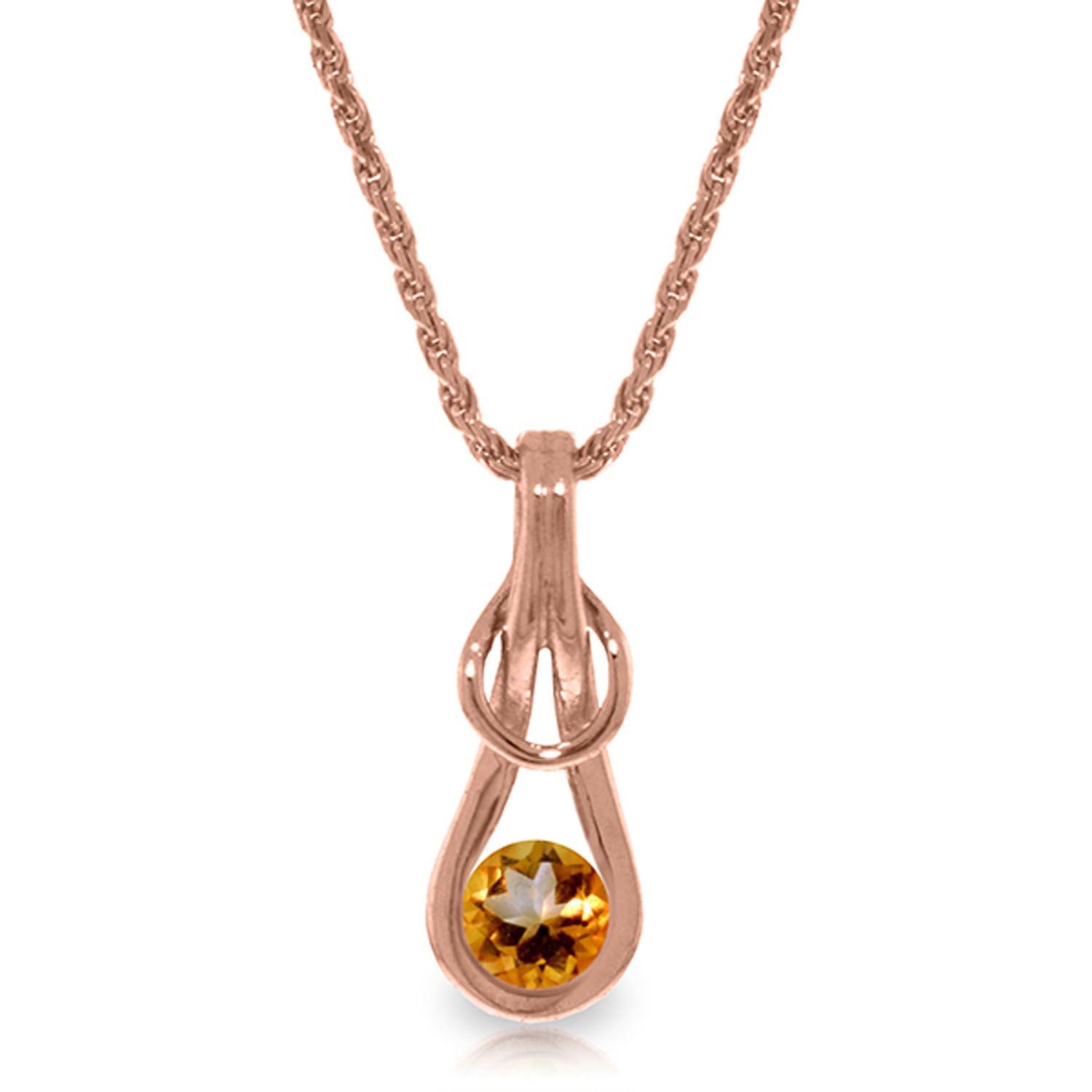 ALARRI 14K Solid Rose Gold & Leather Necklace w/ Natural Citrine with 20 Inch Chain Length