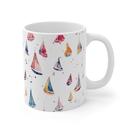 Sailboaeramic Mug Nautil Coffee Cup Ocean Blue Cuppuchino Cup Rainbow Mug Pattern oz.