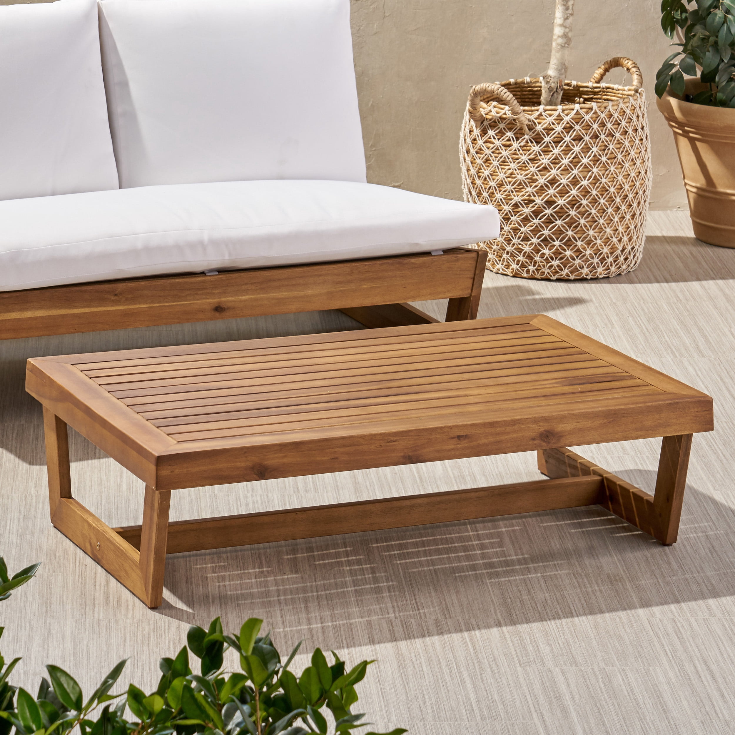 GDF Studio Elloree Outdoor Acacia Wood Coffee Table, Teak