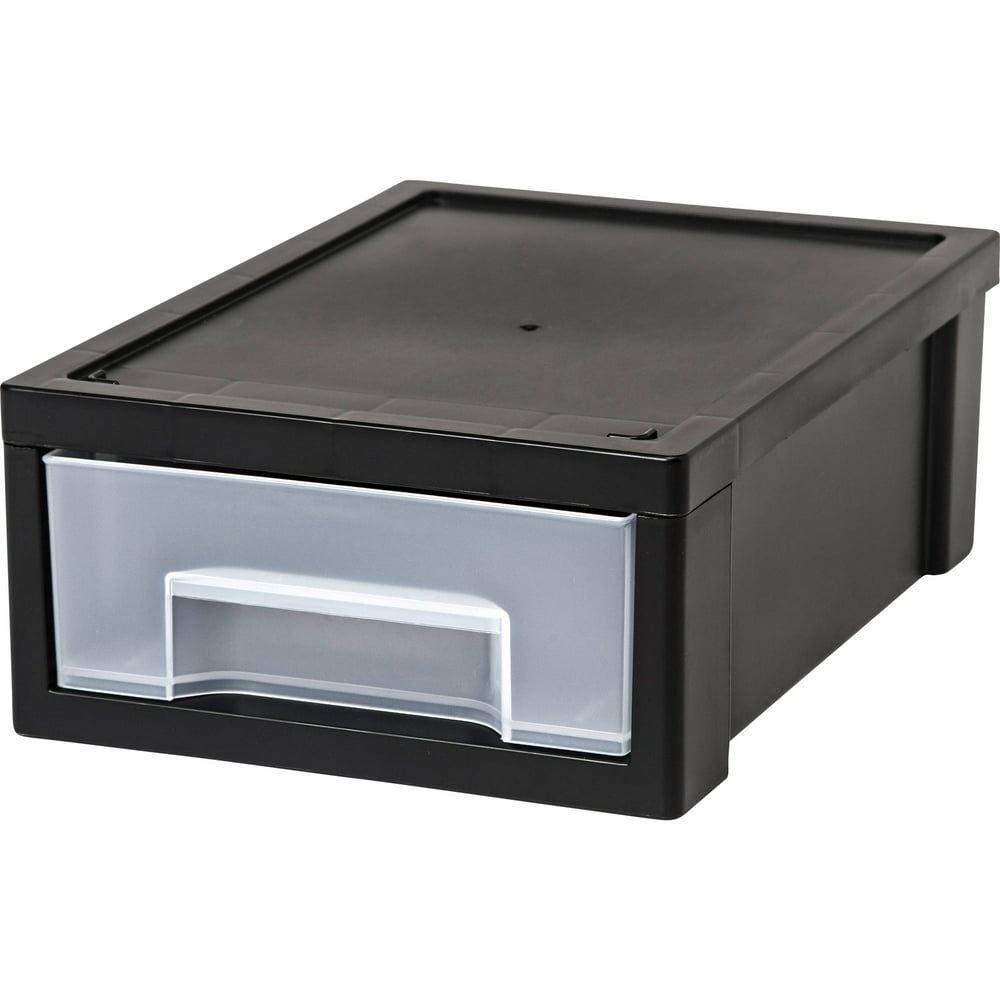 IRIS USA, Small Plastic Desktop Stacking Drawer, 6 Pack, Black/Clear