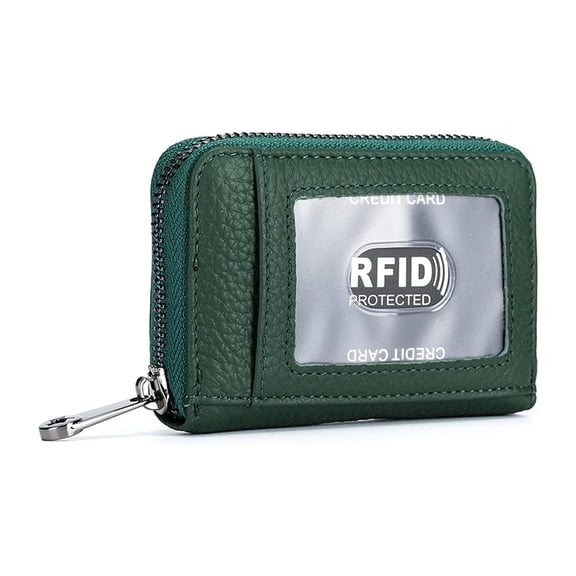 Leather Credit Card Wallet Accordion Zipper Rfid Credit Card Holder Small Coin Purse with ID Window-green