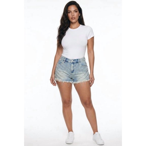 PTCL Women's Embellished Denim Shorts Jeans Light Wash