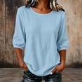 thumbnail image 2 of Drses Women 3/4 Sleeve Cotton Linen Blouse, Round Neck Loose Flowy Casual Tunic Shirts Summer Beach Vacation Tops 2026, 2 of 6