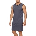 thumbnail image 3 of Men's Sleeveless V-Neck Modal Nightshirt, Loose Fit Lightweight Soft Sleep Shirt Knee Length, Breathable Comfort Casual Home Loungewear Tank Top Navy, 3 of 4