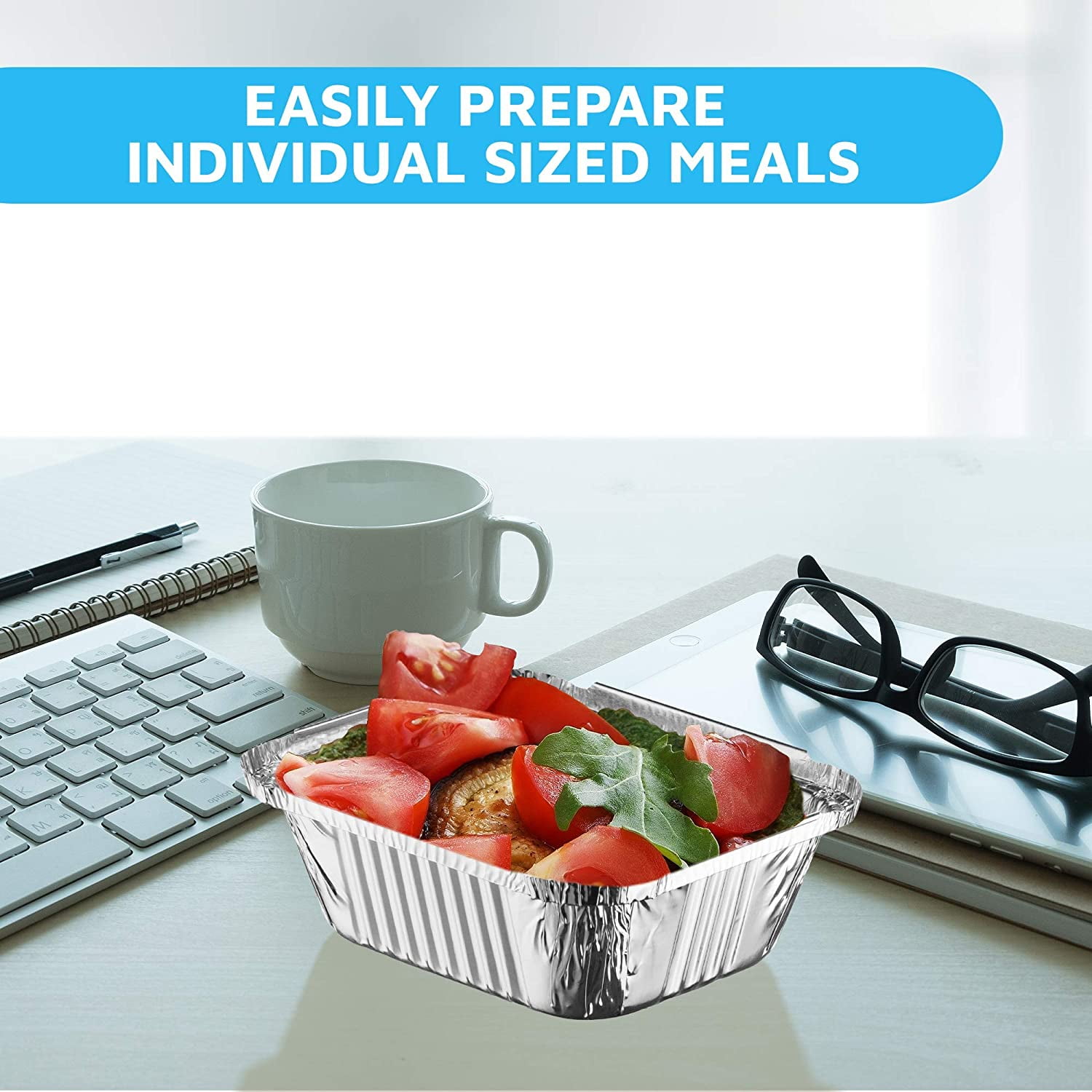 Disposable Takeout Pans with Clear Lids | 1lb Capacity Aluminum Foil Food Containers Strong Seal for Freshness & Spill Resistance Eco-Friendly Recyclable 50-Pack of 5x4” Drip Pan