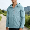 thumbnail image 2 of Men's Summer Jackets Sun Protection Trendy Comfortable Long Sleeve Solid Color Full-Zipper Elastic Cuffs Hoodies Light Shirts With Pockets Blue XL, 2 of 9