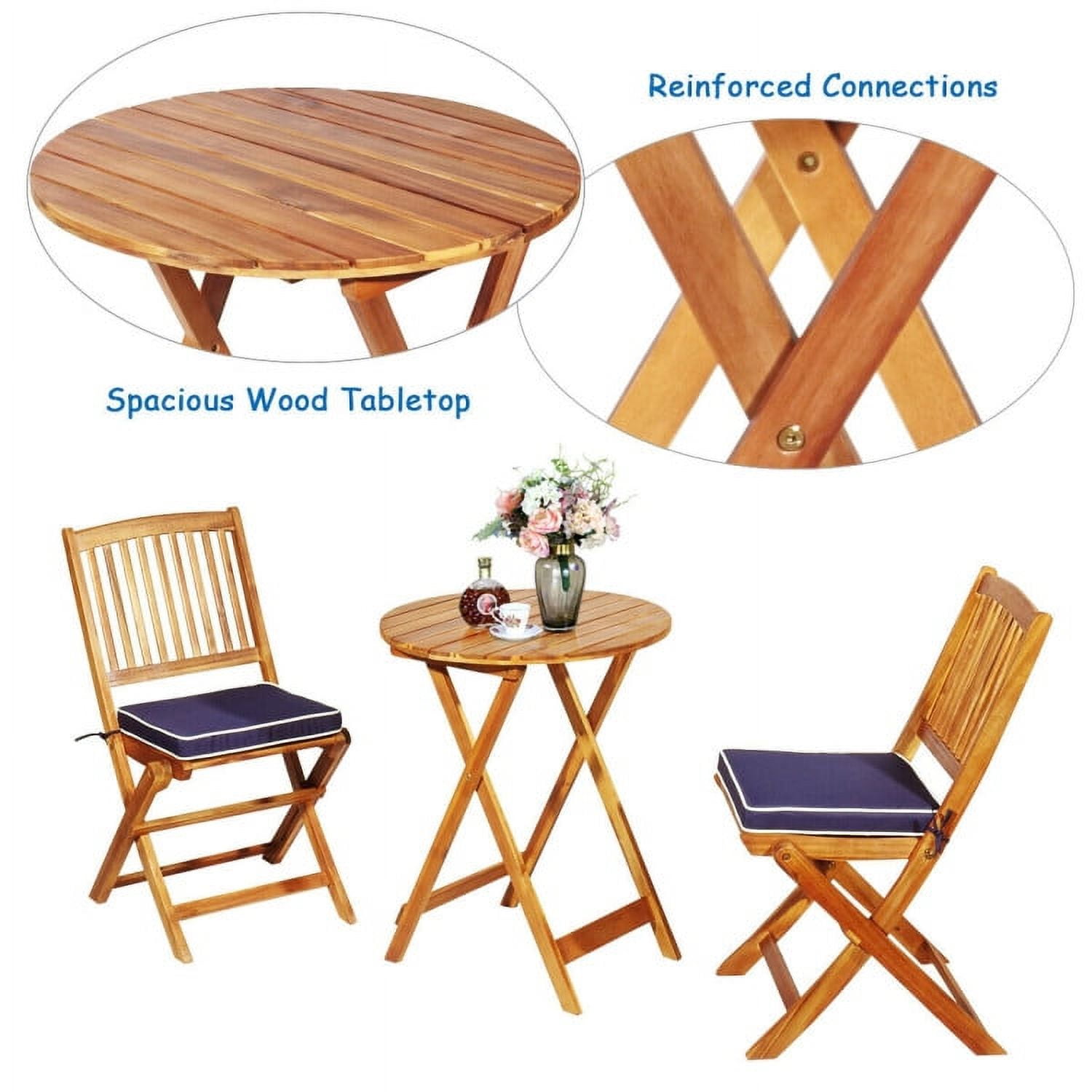 Aimee Lii 3 Pieces Patio Folding Bistro Set with Padded Cushion and Round Coffee Table, Navy Aimee Lii 3 Pieces Patio Folding Bistro Set with Padded Cushion and Round Coffee Table, Navy