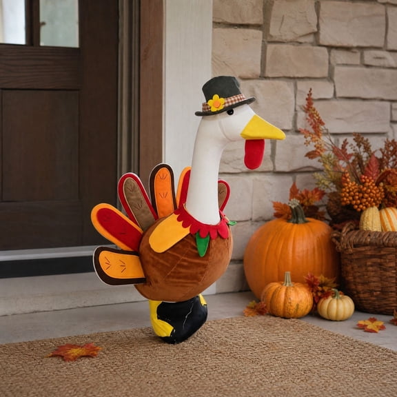 suore Thanksgiving Goose Outfit, Thanksgiving Turkey Porch Goose Outfit for Outdoor Lawn Decor, Goose Cloth for 23" Porch Goos Fall Autumn Sculpture Costume for Garden Patio Yard Lawn Art Decoration