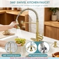 thumbnail image 5 of Wowkk Kitchen Sink Faucets with Pull Down Sprayer and Soap Dispenser, 304 Stainless Steel Single Handle Kitchen Faucet, 2 Water Modes with Deck Plate for Laundry Utility Camper, Brushed Gold, 5 of 10