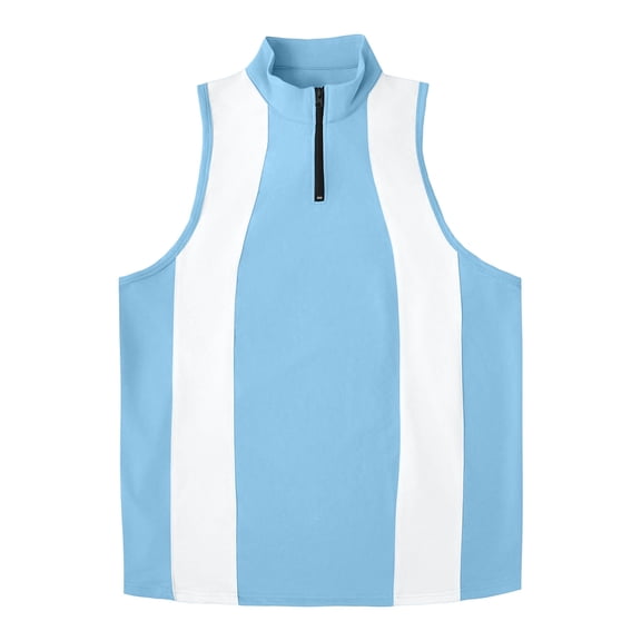 Timoontee Mens Sleeveless Top High Neck Contrast Stripe Design Sleeveless Silhouette Lightweight Fabric for Street Fashion Blue S