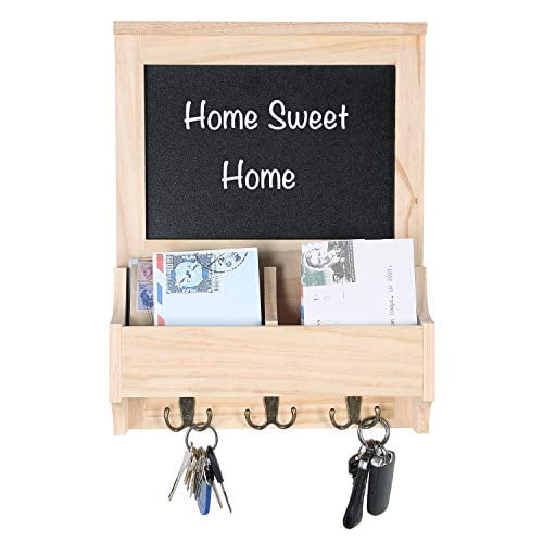 Key Holder for Wall White Letter Mail Holder Rack Key Hooks with Chalkboard Decorative Wood Entryway Organizer for Organized House Office Hallway Entryway