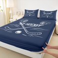 thumbnail image 3 of Manfei Boys Ball Game Queen Sheet Sets,Hockey Game Lovers Flat Sheet,White Depblue Queen Fitted Sheet For Boys Kids,Microfiber Bedroom Decor,4pcs, 3 of 7