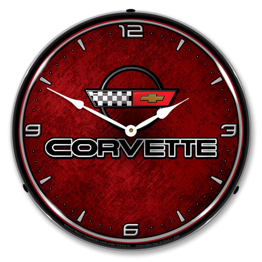 Collectable Sign and Clock C 4 Corvette LED Lighted Premium Wall Clock