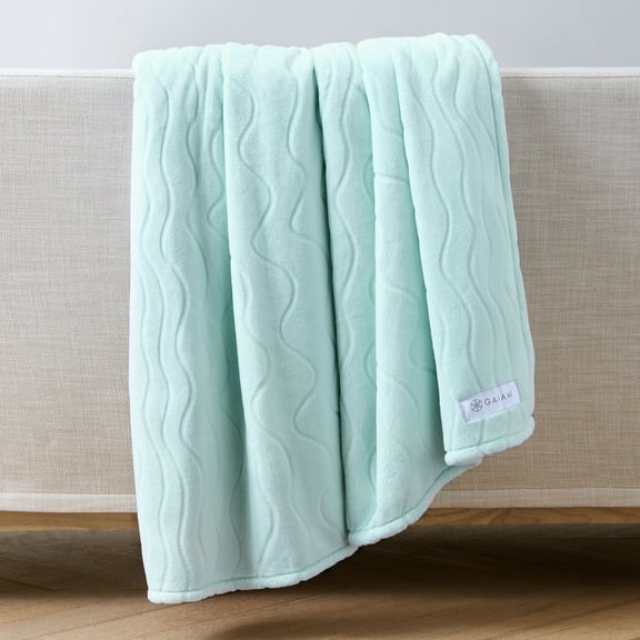 GAIAM Velvetloft Throw Blanket – Ultra-Soft Plush Carved Design, 50x60" Lightweight & Cozy- Pale Aqua
