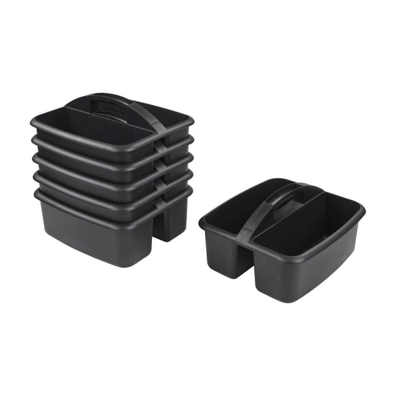 ECR4Kids 2-Compartment Large Plastic Caddy, Multipurpose Organization, Black, 6-Pack