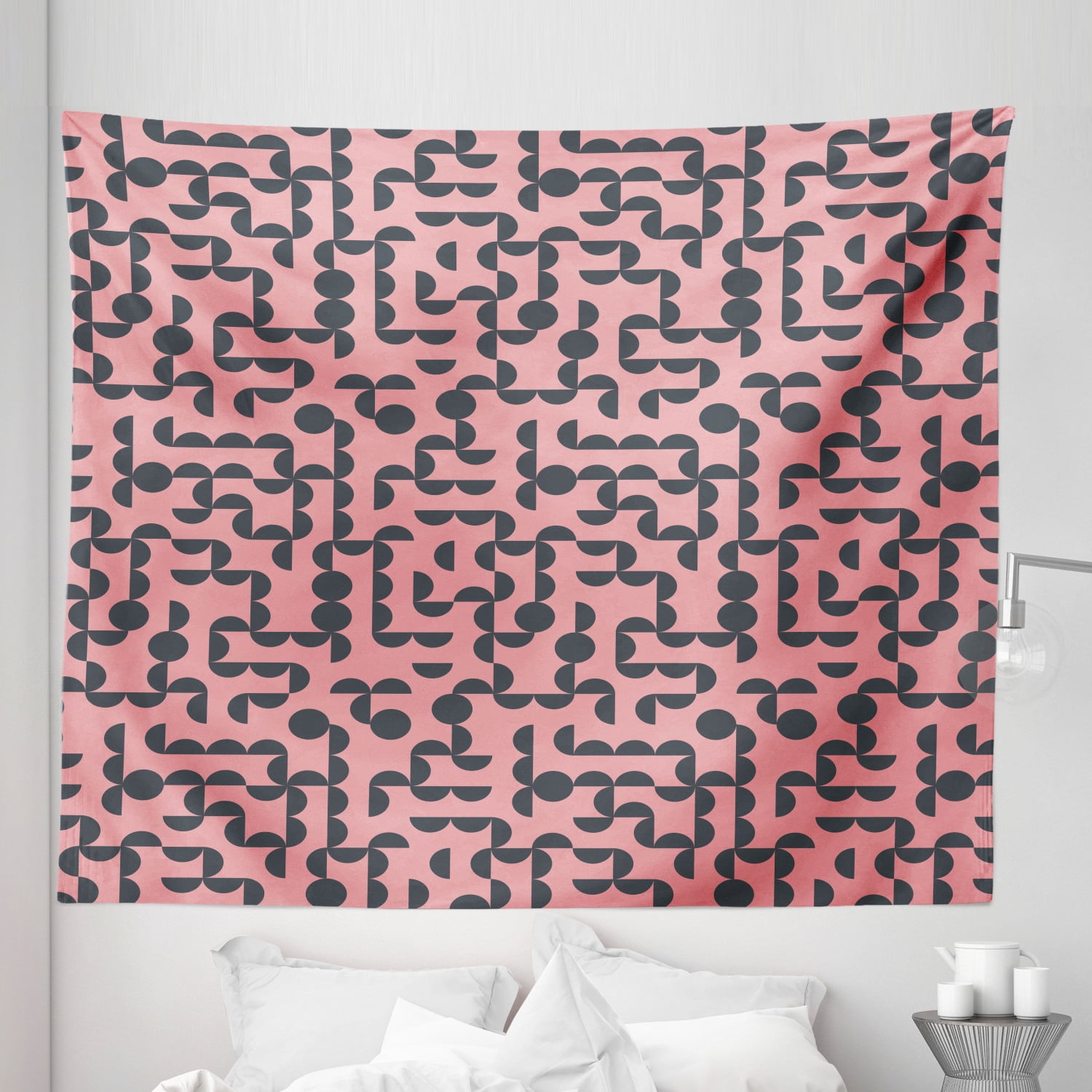 Pink and Grey Tapestry, Half Circles Forms Maze Like Pattern Unsolved