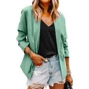 Angle View: GirarYou Women Slim Casual Blazer Jacket Top Outwear Long Sleeve Career Formal Long Coat, Solid Color Jacket in 10 Colors