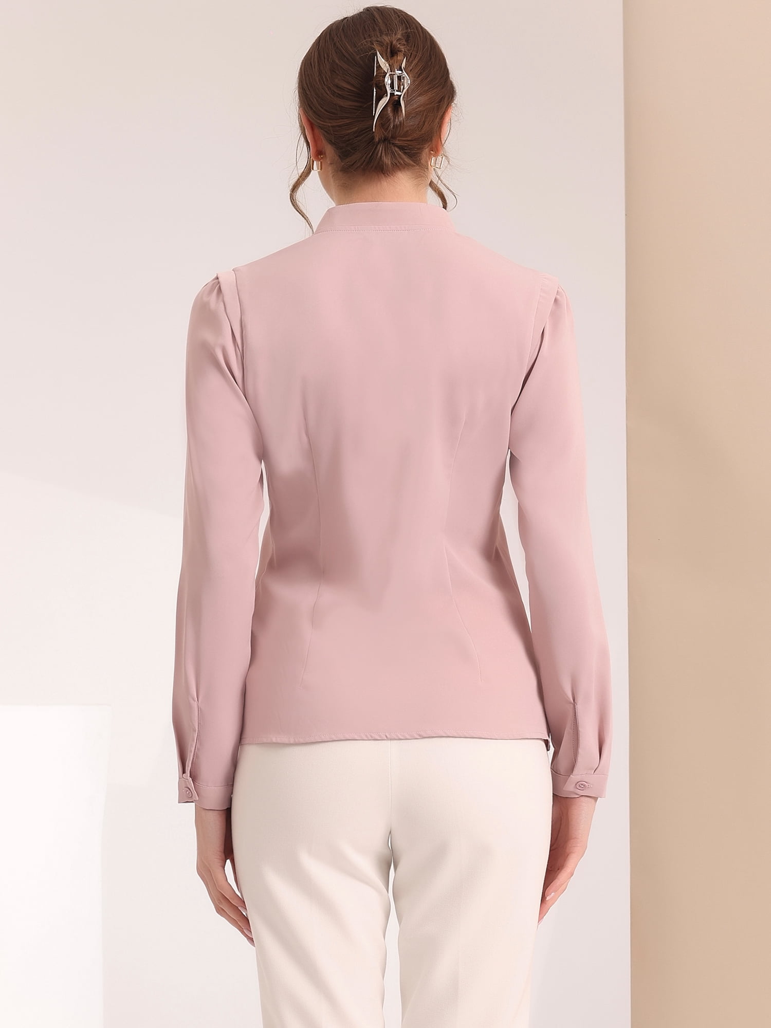 DARING DIVA Women's Elegant V Neck Long Sleeves Button Down Shirt XS Grey Pink