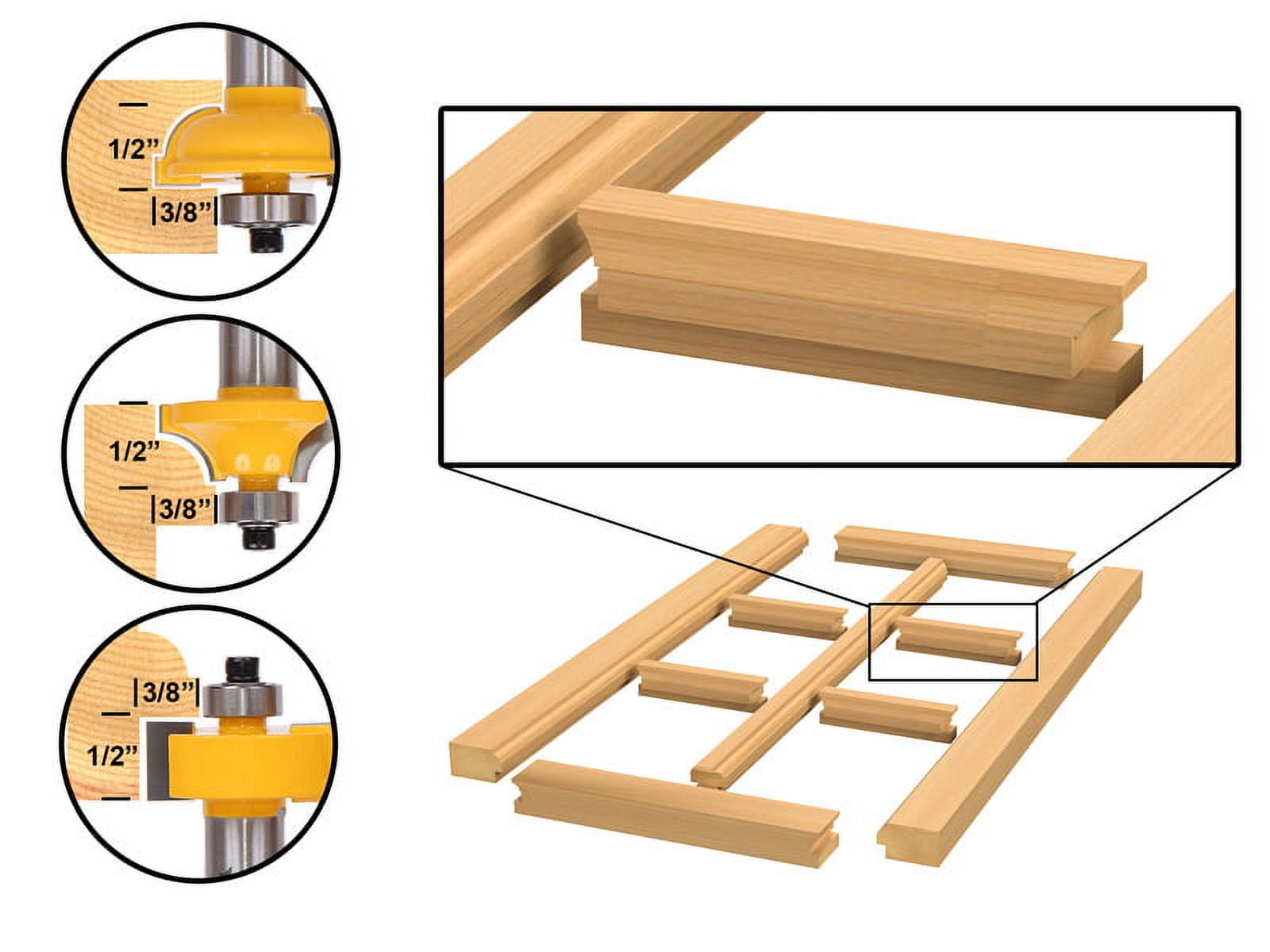 3 Bit Glass Door Router Bit Set - Round-Over Bead - 1/2" Shank - Yonico 12319
