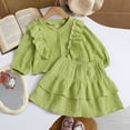 thumbnail image 5 of FYDUU Girls Clothes 2 Piece Set Ruffle Long Sleeve Button Down Shirts Top + Skirt Set Kids Girl Fashion Back To School Outfits 4-5 Years, 5 of 9