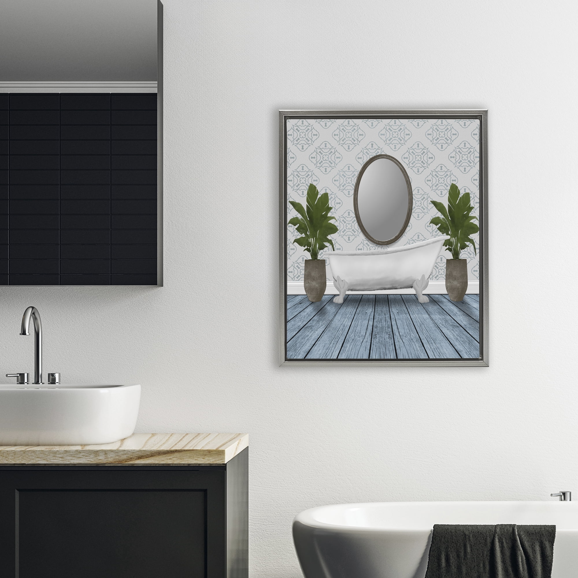 Stupell Industries Restful Wash Bathtub Gray Framed Floater Canvas Wall Art, design by Marcus Prime