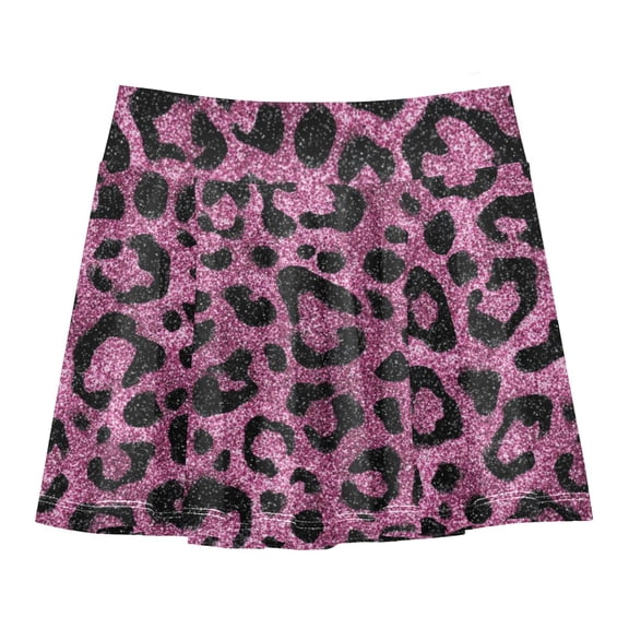 Girls' Skorts Elastic Waist Skorts with Inner Shorts Athletic Workout Shorts Skirts Pink Glitter Cheetah Print Small