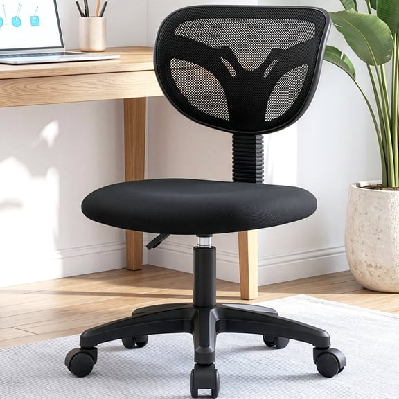 CELTOSS Small Desk Chair, Armless Home Office Chair with Padded Seat, Swivel Ergonomic Computer Chair with Adjustable Height, Rolling Chair, Black