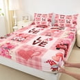 thumbnail image 3 of Feelyou Romantic Couple Gnome Bed Sheets, Love Heart Print King Sheets, Fashion Pink Patchwork Sheet Set, Ultra Soft Bedroom Decor, 4 Pieces, 3 of 7